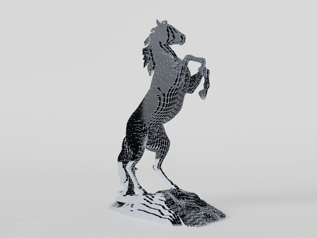 Horse sculpture maded from sheets of metal assembled with bolts