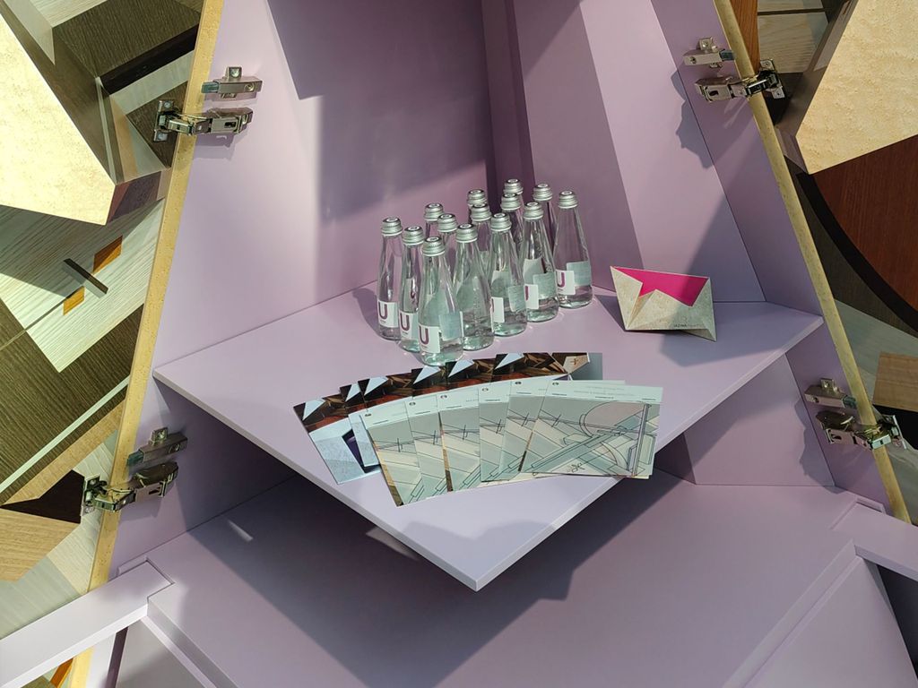 Assembly kit for a business card holder styled after ULTIMA Group Pro furniture, for the "Russian House" exhibition in Moscow, Russia.