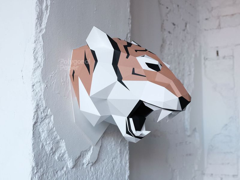 Roaring Tiger Head: Papercraft Scheme for Printing