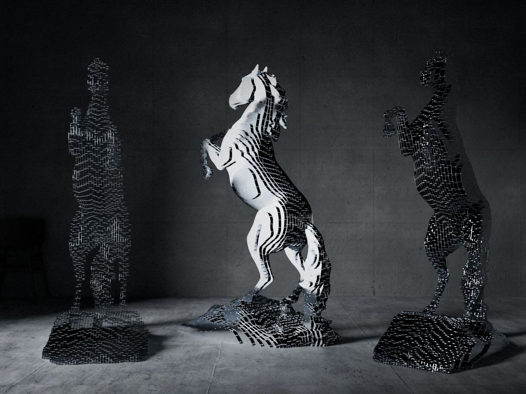 Horse sculpture maded from sheets of metal assembled with bolts