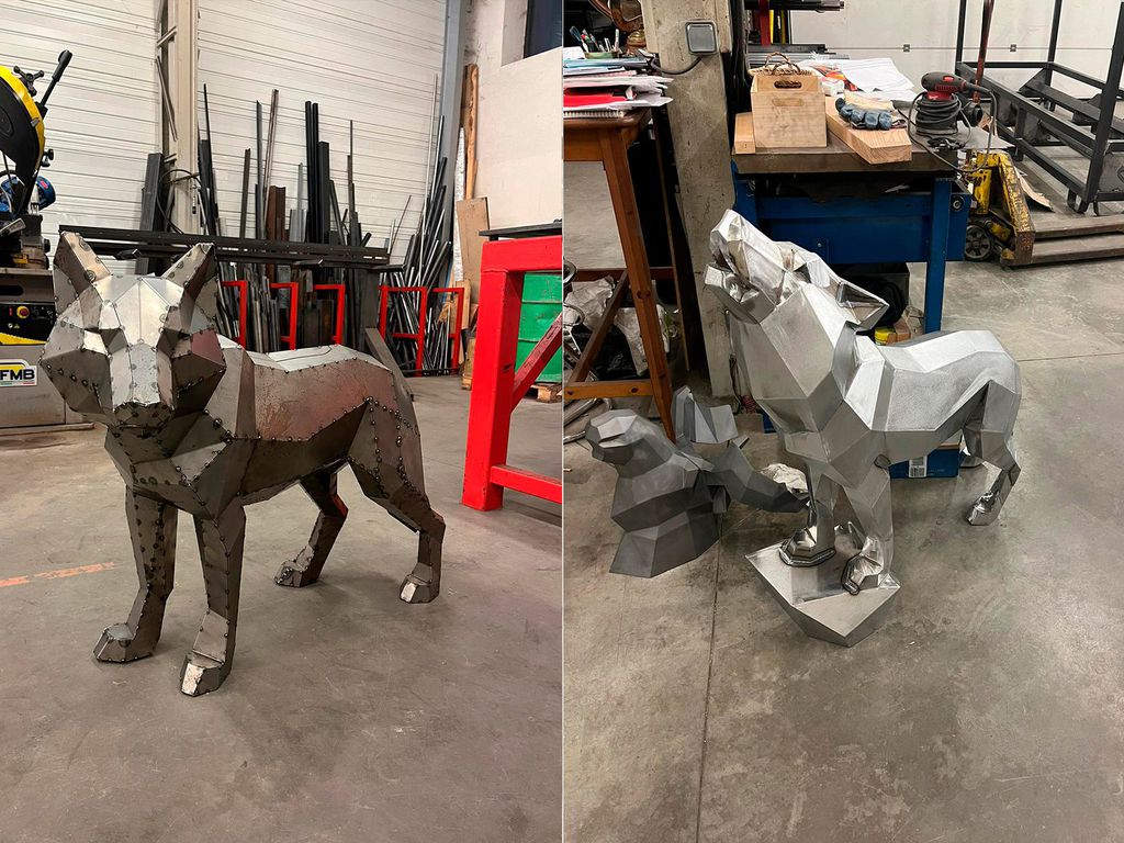 Sculptures of the wolves, made in collaboration with Hilep2, France