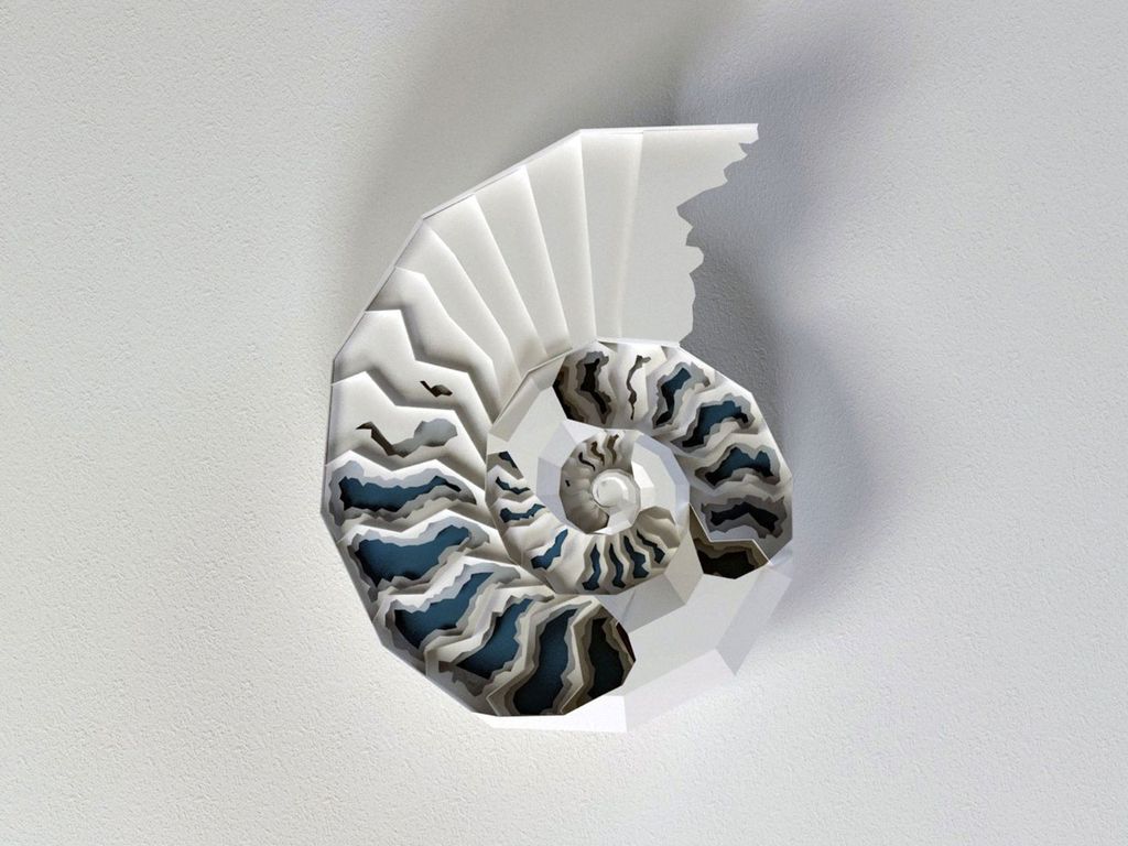 Project for the anniversary of the Sverdlovsk Regional Museum of Local Lore: the image consists of an ammonite and the museum’s staircase