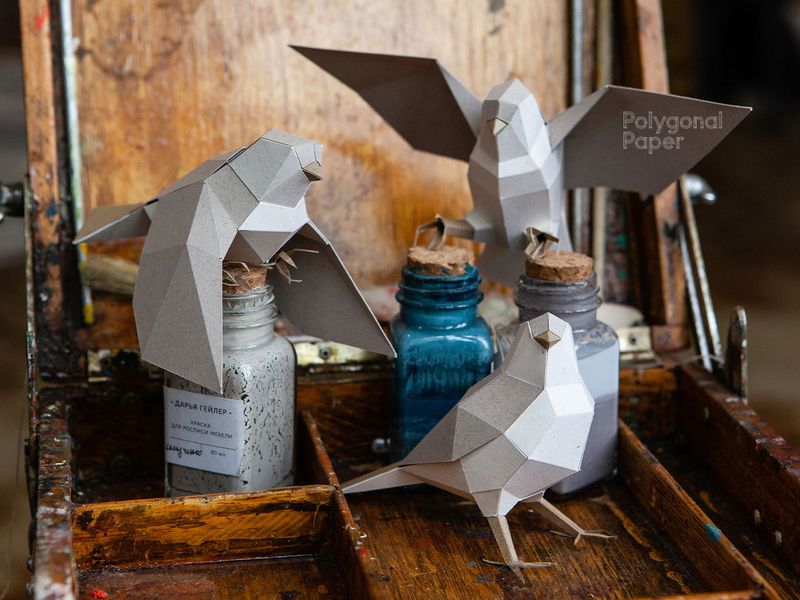 Birds: Papercraft Scheme for Printing of 3 Sparrows