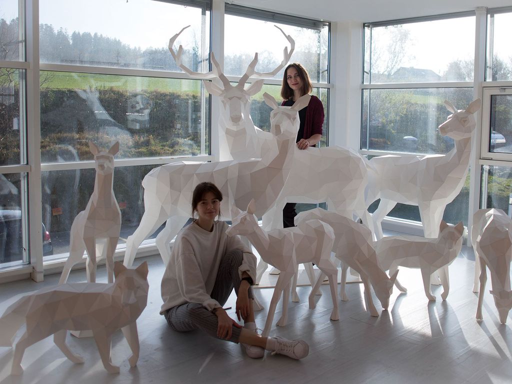 Paper sculptures for the shopping mall decor in Switzerland