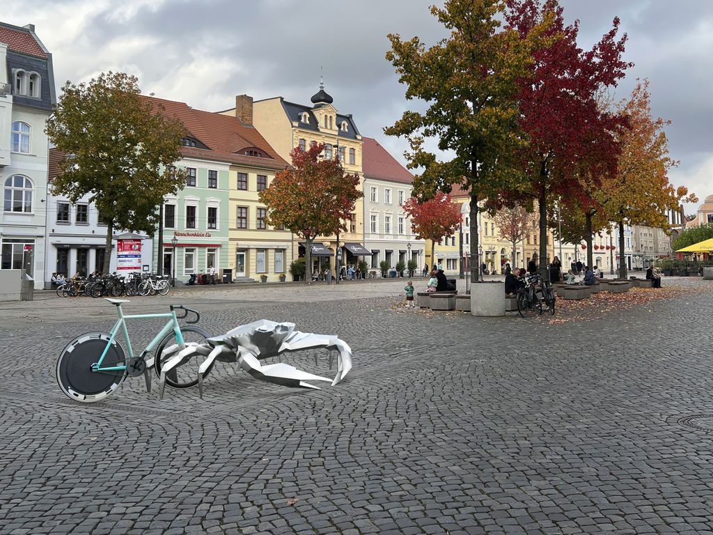 Bike rack in the shape of a blue crab for Maryland, USA